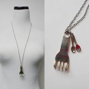 spoon and forks pendant and long chain necklace